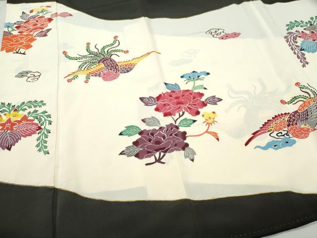 平和屋着物●豪華黒留袖　型染め　鳳凰草花文　正絹　逸品　CAAZ8269vf