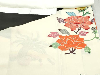 平和屋着物●豪華黒留袖　型染め　鳳凰草花文　正絹　逸品　CAAZ8269vf