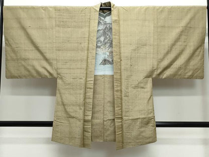 平和屋着物●男性　紬　アンサンブル　空五倍子色　正絹　逸品　CAAZ8283vf
