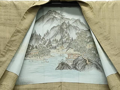 平和屋着物●男性　紬　アンサンブル　空五倍子色　正絹　逸品　CAAZ8283vf