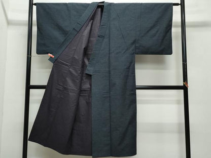 平和屋着物●男性　紬　アンサンブル　藍鉄色　正絹　逸品　CAAZ8284vf