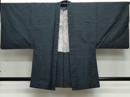 平和屋着物●男性　紬　アンサンブル　藍鉄色　正絹　逸品　CAAZ8284vf