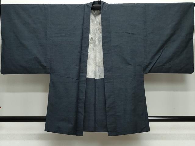 平和屋着物●男性　紬　アンサンブル　藍鉄色　正絹　逸品　CAAZ8284vf