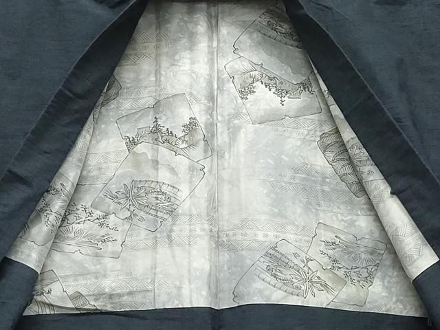 平和屋着物●男性　紬　アンサンブル　藍鉄色　正絹　逸品　CAAZ8284vf