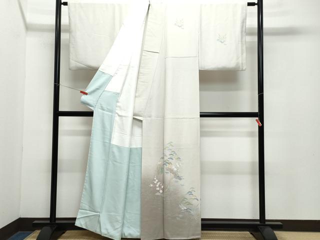 平和屋着物●訪問着 友禅 流水渡り橋草花文 暈し染め 正絹 逸品 CAAZ8286vf