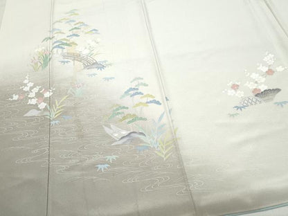 平和屋着物●訪問着 友禅 流水渡り橋草花文 暈し染め 正絹 逸品 CAAZ8286vf