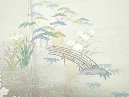 平和屋着物●訪問着 友禅 流水渡り橋草花文 暈し染め 正絹 逸品 CAAZ8286vf