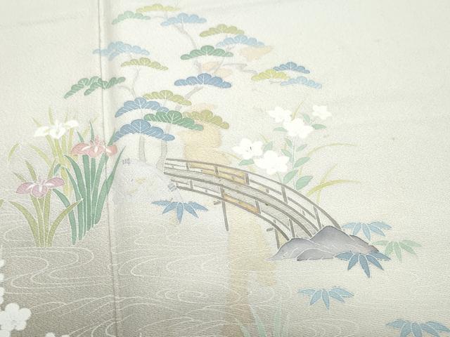 平和屋着物●訪問着 友禅 流水渡り橋草花文 暈し染め 正絹 逸品 CAAZ8286vf