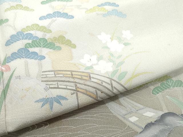 平和屋着物●訪問着 友禅 流水渡り橋草花文 暈し染め 正絹 逸品 CAAZ8286vf