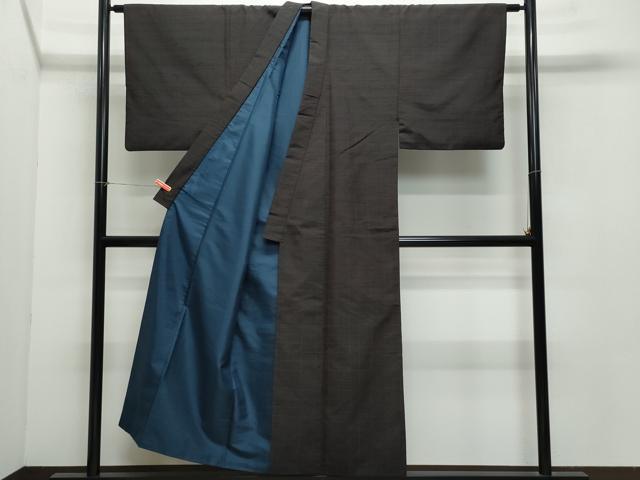 平和屋着物●男性　紬　アンサンブル　格子　赤墨色　正絹　逸品　CAAZ8331vf
