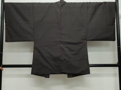 平和屋着物●男性　紬　アンサンブル　格子　赤墨色　正絹　逸品　CAAZ8331vf