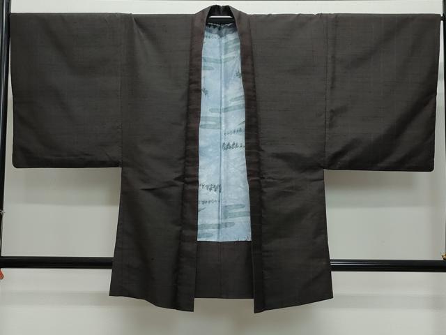 平和屋着物●男性　紬　アンサンブル　格子　赤墨色　正絹　逸品　CAAZ8331vf
