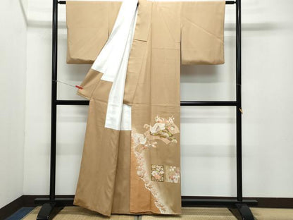 平和屋着物●豪華色留袖　地紙飛鶴草花文　暈し染め　金銀彩　正絹　逸品　CAAZ8349vf