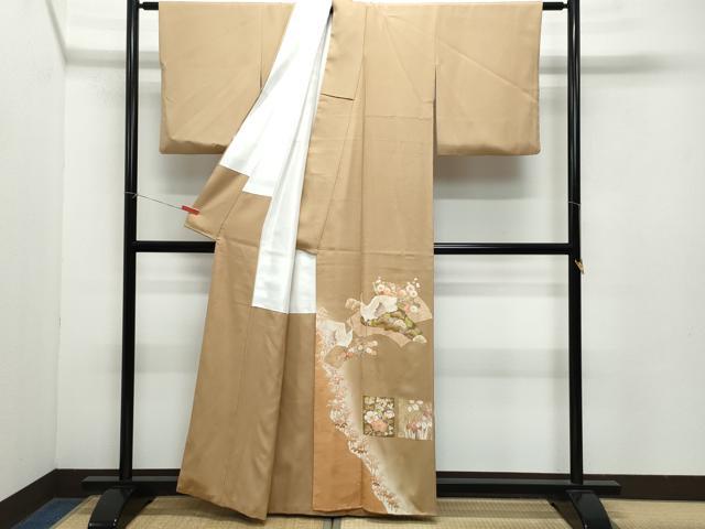 平和屋着物●豪華色留袖　地紙飛鶴草花文　暈し染め　金銀彩　正絹　逸品　CAAZ8349vf