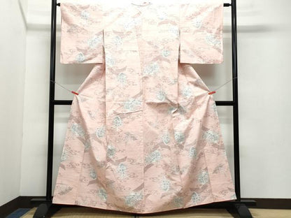 平和屋着物●小千谷紬 流水陶器草花文 正絹 逸品 CAAZ8358vf