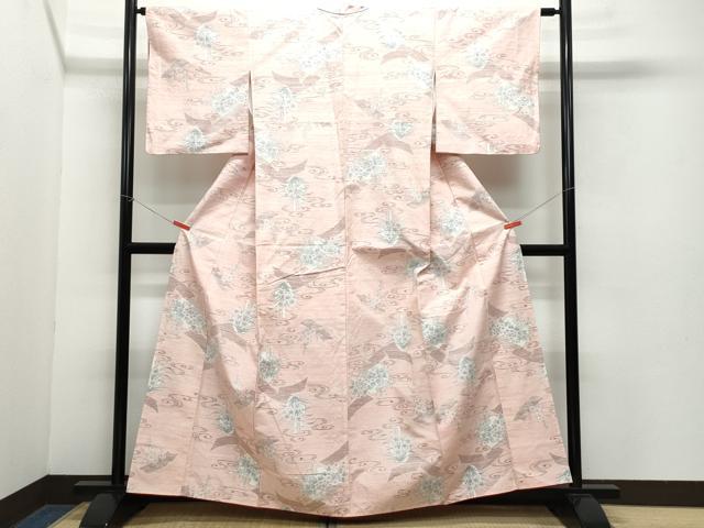平和屋着物●小千谷紬 流水陶器草花文 正絹 逸品 CAAZ8358vf