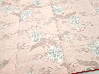 平和屋着物●小千谷紬 流水陶器草花文 正絹 逸品 CAAZ8358vf