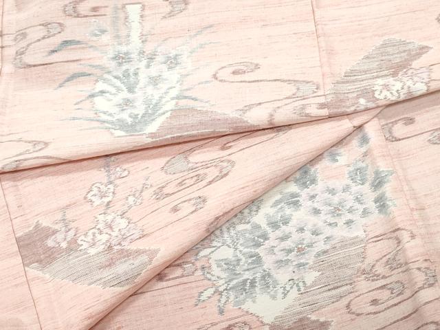 平和屋着物●小千谷紬 流水陶器草花文 正絹 逸品 CAAZ8358vf