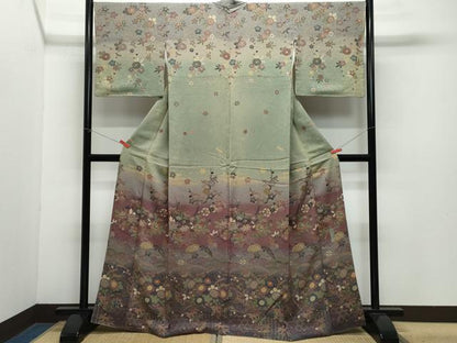 平和屋着物●訪問着　作家物　本草木染　文箱籬草花文　正絹　逸品　CAAZ8375vf