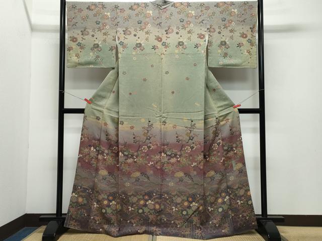 平和屋着物●訪問着　作家物　本草木染　文箱籬草花文　正絹　逸品　CAAZ8375vf