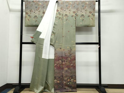 平和屋着物●訪問着　作家物　本草木染　文箱籬草花文　正絹　逸品　CAAZ8375vf