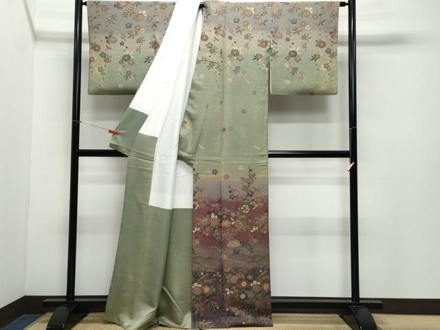 平和屋着物●訪問着　作家物　本草木染　文箱籬草花文　正絹　逸品　CAAZ8375vf
