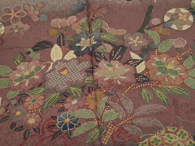 平和屋着物●訪問着　作家物　本草木染　文箱籬草花文　正絹　逸品　CAAZ8375vf