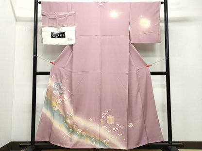 平和屋着物●訪問着　箔彩織　舞琳派　貝桶風景飛鶴花文　反端付き　金彩　正絹　逸品　CAAZ8382vf