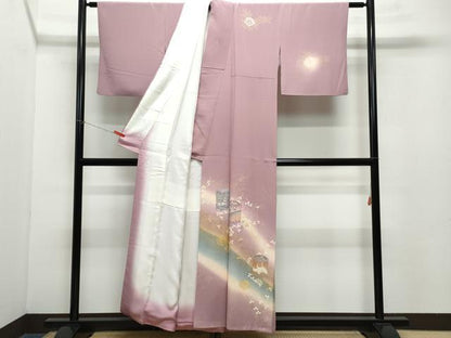 平和屋着物●訪問着　箔彩織　舞琳派　貝桶風景飛鶴花文　反端付き　金彩　正絹　逸品　CAAZ8382vf