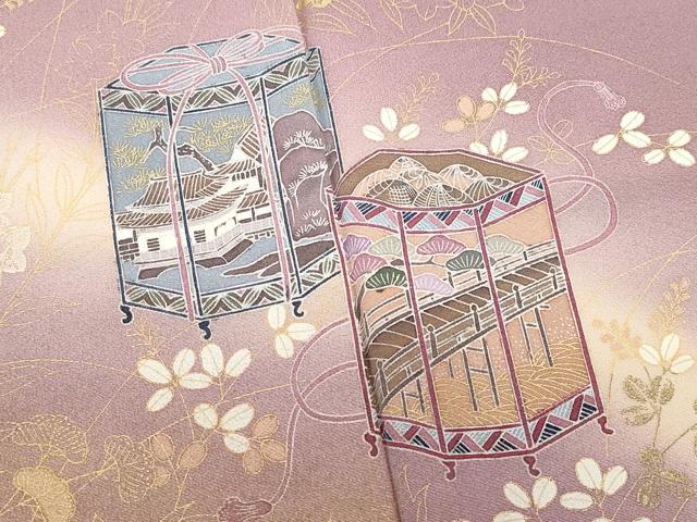 平和屋着物●訪問着　箔彩織　舞琳派　貝桶風景飛鶴花文　反端付き　金彩　正絹　逸品　CAAZ8382vf