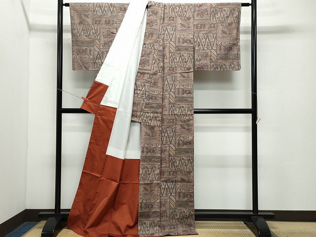 平和屋着物●上質な紬 更紗花唐草文 正絹 逸品 未使用 CAAZ8394vf