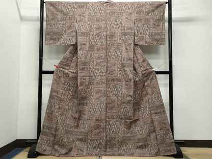 平和屋着物●上質な紬 更紗花唐草文 正絹 逸品 未使用 CAAZ8394vf