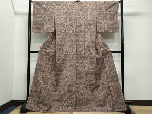 平和屋着物●上質な紬 更紗花唐草文 正絹 逸品 未使用 CAAZ8394vf