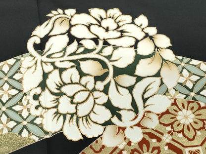 平和屋着物●豪華黒留袖　駒刺繍　吉祥花唐草文　金彩　正絹　逸品　CAAZ8400vf