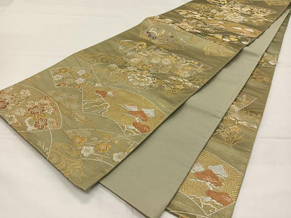 平和屋着物◎六通柄袋帯　地紙吉祥花文　金糸　正絹　逸品　CAAZ8493qv