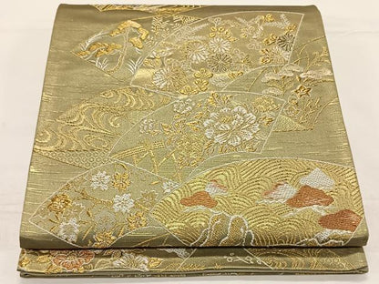 平和屋着物◎六通柄袋帯　地紙吉祥花文　金糸　正絹　逸品　CAAZ8493qv