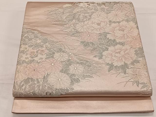 平和屋着物◎太鼓柄袋帯　草花文　秋草　銀糸　正絹　逸品　CAAZ8496qv