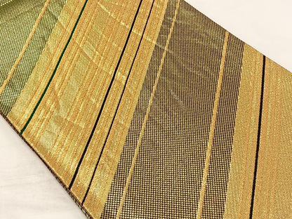 平和屋着物◎佐賀錦 両面 六通柄袋帯 斜縞 金糸 正絹 逸品 CAAZ8513qv