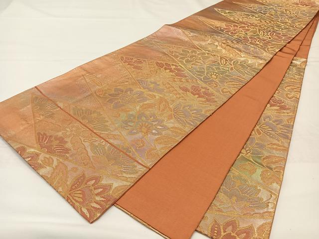 平和屋着物◎六通柄袋帯 更紗花文 金糸 正絹 逸品 CAAZ8526qv