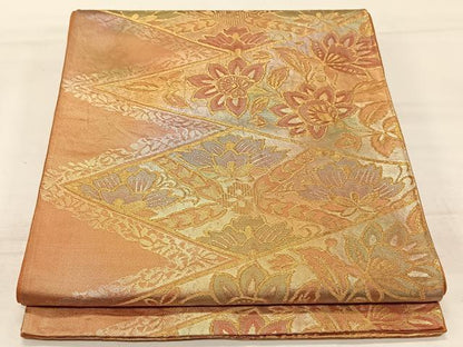 平和屋着物◎六通柄袋帯 更紗花文 金糸 正絹 逸品 CAAZ8526qv