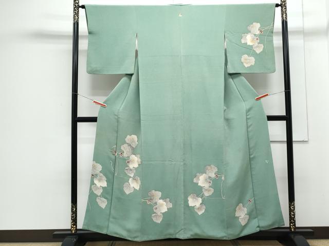 平和屋着物●華道家 楠目ちづ 訪問着 蔦の葉文 鬼しぼ縮緬 正絹 逸品 CAAZ8810th
