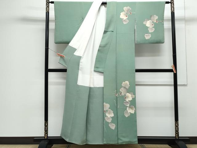 平和屋着物●華道家 楠目ちづ 訪問着 蔦の葉文 鬼しぼ縮緬 正絹 逸品 CAAZ8810th