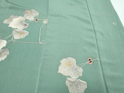 平和屋着物●華道家 楠目ちづ 訪問着 蔦の葉文 鬼しぼ縮緬 正絹 逸品 CAAZ8810th