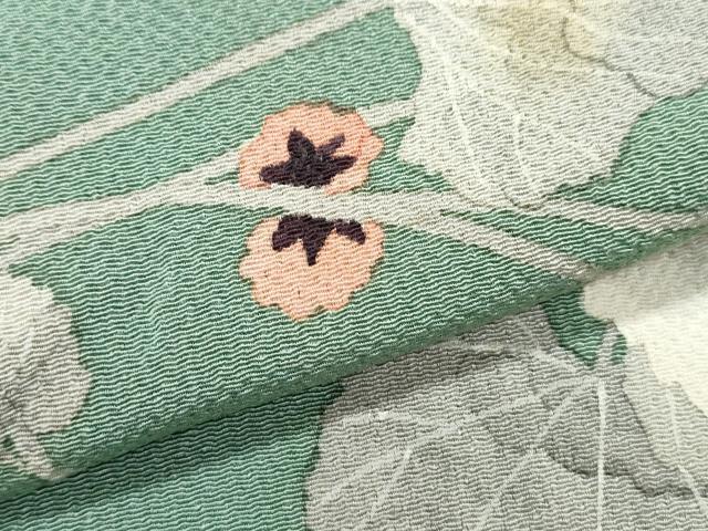 平和屋着物●華道家 楠目ちづ 訪問着 蔦の葉文 鬼しぼ縮緬 正絹 逸品 CAAZ8810th