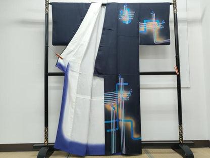 平和屋着物●訪問着　幾何学舞蝶文　ラメ　暈し染め　正絹　逸品　CAAZ8819th
