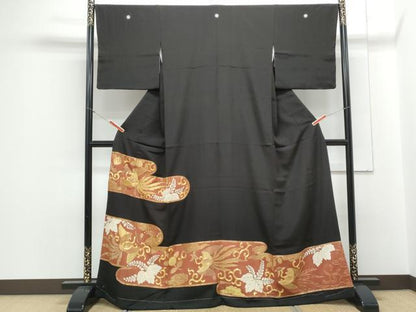 平和屋着物▼豪華黒留袖 駒刺繍 エ霞鳳凰花文 金銀糸 正絹 逸品 CAAZ8998th