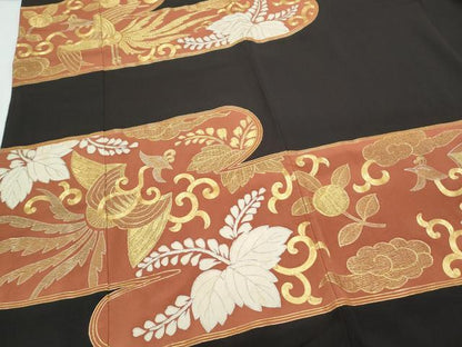 平和屋着物▼豪華黒留袖 駒刺繍 エ霞鳳凰花文 金銀糸 正絹 逸品 CAAZ8998th