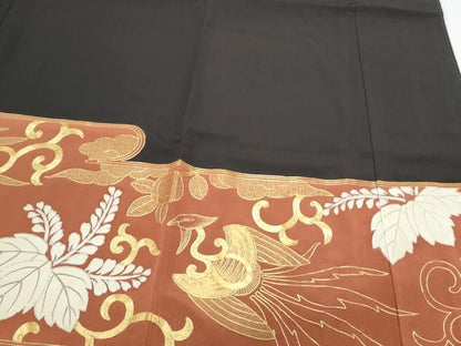 平和屋着物▼豪華黒留袖 駒刺繍 エ霞鳳凰花文 金銀糸 正絹 逸品 CAAZ8998th