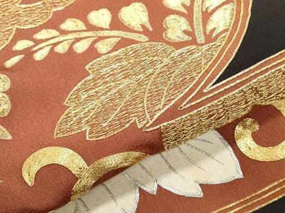 平和屋着物▼豪華黒留袖 駒刺繍 エ霞鳳凰花文 金銀糸 正絹 逸品 CAAZ8998th