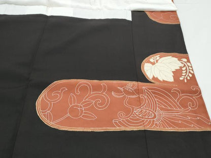 平和屋着物▼豪華黒留袖 駒刺繍 エ霞鳳凰花文 金銀糸 正絹 逸品 CAAZ8998th